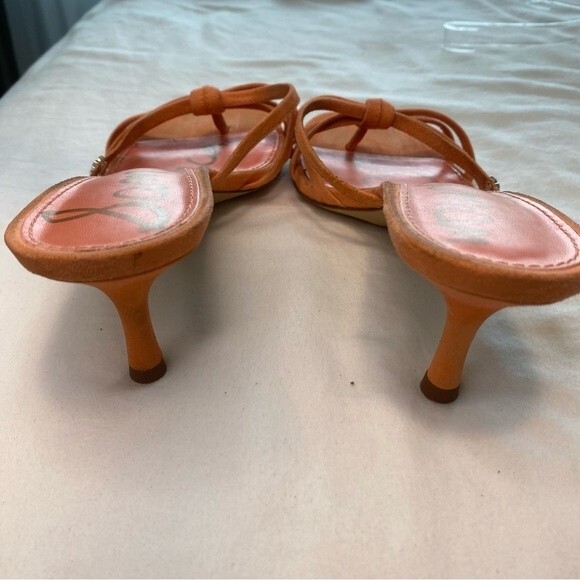 Sam Edelman Jedda Gold Logo Designer Melon Leather Suede Strappy Heels SZ 6 - Picture 9 of 13